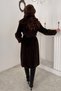 Women's Khaki Leather Belted Coat with Paneling - 5