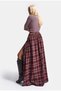 Women's Burgundy Plaid S6-35 Maxi-Length Skirt with Slit Detail, Cotton - 6