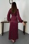 Women's Burgundy Polka Dot Satin Dress with Lace Details - 5
