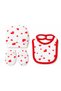 Cotton Newborn Baby Hospital Discharge 5-Piece Set with Red-Patterned Double-Breasted Booties in Ecru - 3