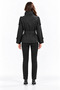 Women's Black Mock Neck, Epaulet, Button-Front, Lined, Belted Short Trench Coat - 4