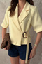 Women's Short-Sleeved Stretch Fabric-Lined Jacket with Yellow Buckles - 4