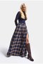 Women's Cobalt Plaid s6-56 Maxi-Length Skirt with Slit Detail, Cotton - 2