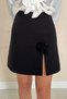 Women's Black Stretch Fabric Mini Skirt with Slit and Rose Detail - 4