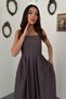 Women's Plum Polka Dot Pleated Lined Cotton Denim Dress - 3