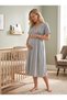 New Season Gray Double-Breasted Wrap Neckline, Easy-Breastfeeding Design, Short-Sleeved, 100% Cotton Postpartum and Maternity Nightgown - 7