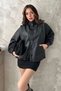 Women's Black Leather-Look Button-Front Jacket - 2