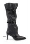 Women's Black Pointed Toe, Stiletto Heel, Belt Detail, Ruched Boots - 3