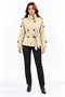 Women's Beige Mock Neck, Epaulet, Button-Front, Lined, Belted Short Trench Coat - 3