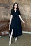 Women's Black Wrap Neckline Cotton Muslin Dress - 2