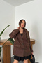Women's Brown Classic-Collar Suede Blazer Jacket - 2