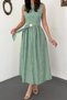 Women's Mint Green Belted Cotton Dress with Ruched Waist and Lining - 3