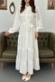 Women's White-Belted Striped Pattern Modal Dress - 4