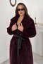 Women's Burgundy Leather Belted Coat with Paneling - 3