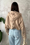 Women's Beige Hooded Short Jacket - 5