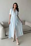 Girls' Baby Blue Wrap Neckline Cotton Muslin Dress