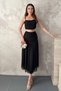 Women's Black Lace Blouse with Ruffled Skirt, Lined Cotton Set