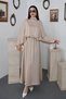 Women's Beige Jacquard Drapey Satin Dress