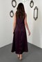 Women's Plum-Colored, Drapey, Cowl Neckline, Buckled Satin Dress - 5