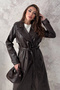 Women's Brown Long Leather Trench Coat - 3