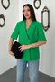Women's Green Short-Sleeved Lined Viscose Jacket with Two Buttons - 2