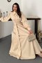 Women's Beige Pleated Cotton Front Zippered Dress - 5