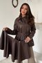 Women's Brown Lined Leather-Look Jacket with a Cape - 3