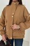 Women's Camel-Colored Lined Jacket with Snap-Fastened Details - 4