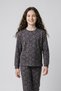 Anthracite Girls' Long-Sleeved Pajama Set with Pink Pattern - 3