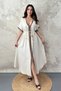 Women's Beige Paneled Viscose-Linen Blend Dress