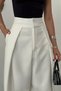 Women's Ecru Pleated Stretch Fabric Lined Satin Pants - 4