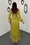 Women's Olive Green Ruched Lined Dress - 5