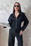 Women's Black Zipper-Front Stretch Fabric Top and Bottom Set - 3