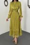 Women's Olive Green Ruched Lined Dress - 4