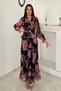 Women's Black Floral Ruffled Lined Dress
