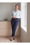 Women's Plus-Size Fabric Pants with Elastic Waistband, Stretch Fabric, Ankle-Length, with Ironing Creases, Navy Blue - 6