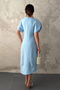Women's Long Stretch Fabric Satin Dress with Blue Lining - 5