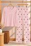 Pajama set with a crew neck, a pink striped pattern, and a Teddy Bear Print pattern - 2