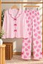 Pajama set with a shirt collar, pink bow detail, and a patterned design - 2