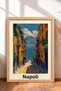 Naples Street and Vesuvius Landscape Framed Painting Italy Poster Living Room Kitchen Wall Decor Itp045