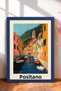 Positano Navy Blue Kayaks in the Channel Framed Painting Italy Poster Living Room Kitchen Wall Decor Itp037