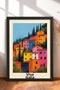 Viva L'Italia Written Colorful Village Houses Framed Painting Italy Poster Wall Decor Itp063