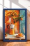 Buongiorno Written Moka Coffee Pot and Cup Framed Painting Italy Poster Wall Decor Itp060