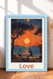 Romantic Double-Frame Painting with the Words "Amore" at Sunset, Italy Poster, Wall Decor, Itp086.