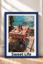 Dolce Vita Striped Tablecloth Terrace Table with Framed Painting, Italy Poster, Wall Decor, Itp114. - 3