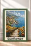 Sunflower Path and Seaside Framed Painting, Italy Poster, Living Room, Kitchen, Wall Decor, Itp104. - 3