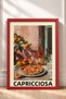 Capricciosa Pizza and Rose Wine Tabletop Framed Painting, Italy Poster, Wall Decor, Itp167. - 3