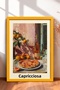 Capricciosa Pizza and Rose Wine Tabletop Framed Painting, Italy Poster, Wall Decor, Itp167.