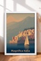 Magnificent Italian Coastal Town and Sailing Boat Framed Painting, Italy Poster, Wall Decor, Itn024.