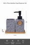 Eva 350 ml Porcelain Liquid Soap Dispenser and Toothbrush Holder with a Natural Stone-Look Finish and Bamboo Tray, Gray - 3
